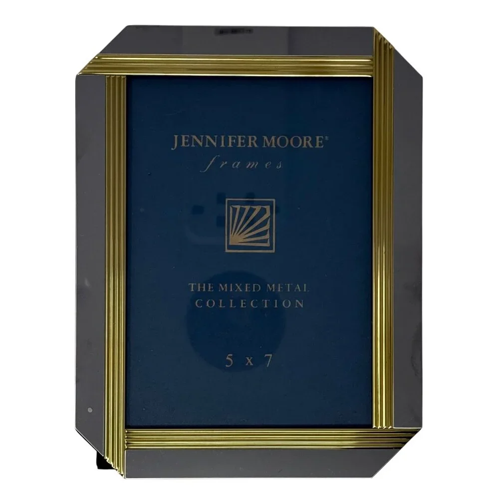 Vintage Photo‎ Frame JENNIFER MOORE Silver Gold Art Deco 5x7 Picture Frame NEW